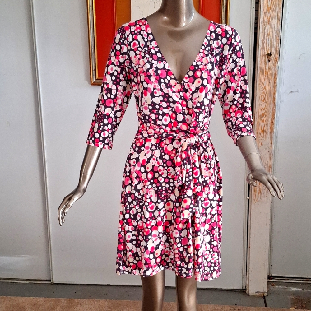 Women's stretch knit polka dot print wrap dress